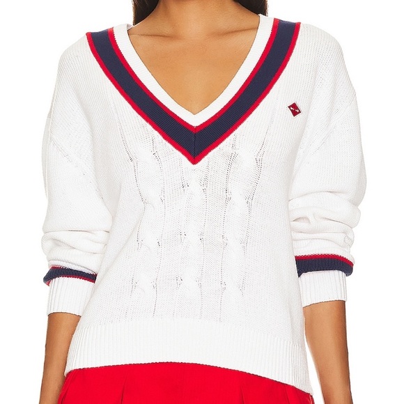 The Upside Cable Knit Varsity Sweater, Old Money, Preppy, Tenniscore, Size M - Picture 5 of 16